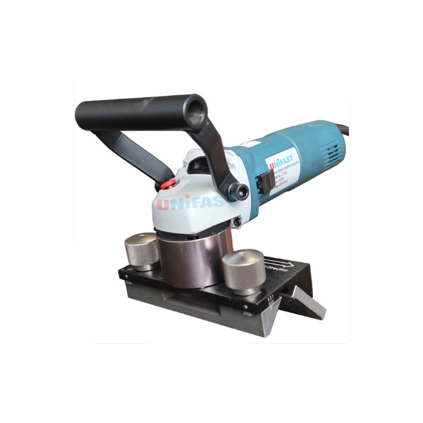 Industrial chamfering machine used for edge preparation on metal workpieces