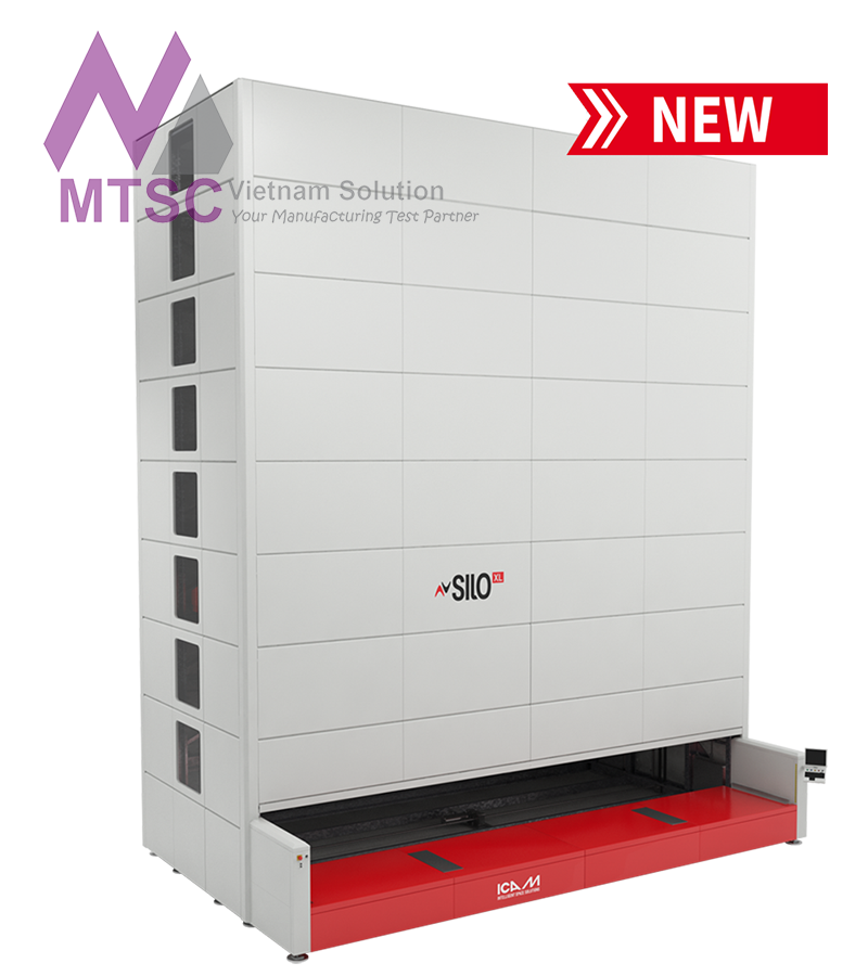 Automated vertical storage solution used in an industrial smart factory environment