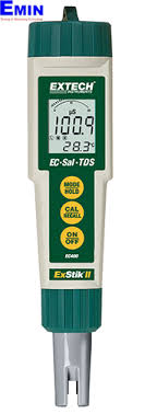 Technician checking a conductivity meter used for water quality measurement